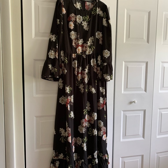 SHEIN Lady Modest Floral And Plaid Layered Flounce Sleeve Maxi Dress Women Spring Three Quarter 